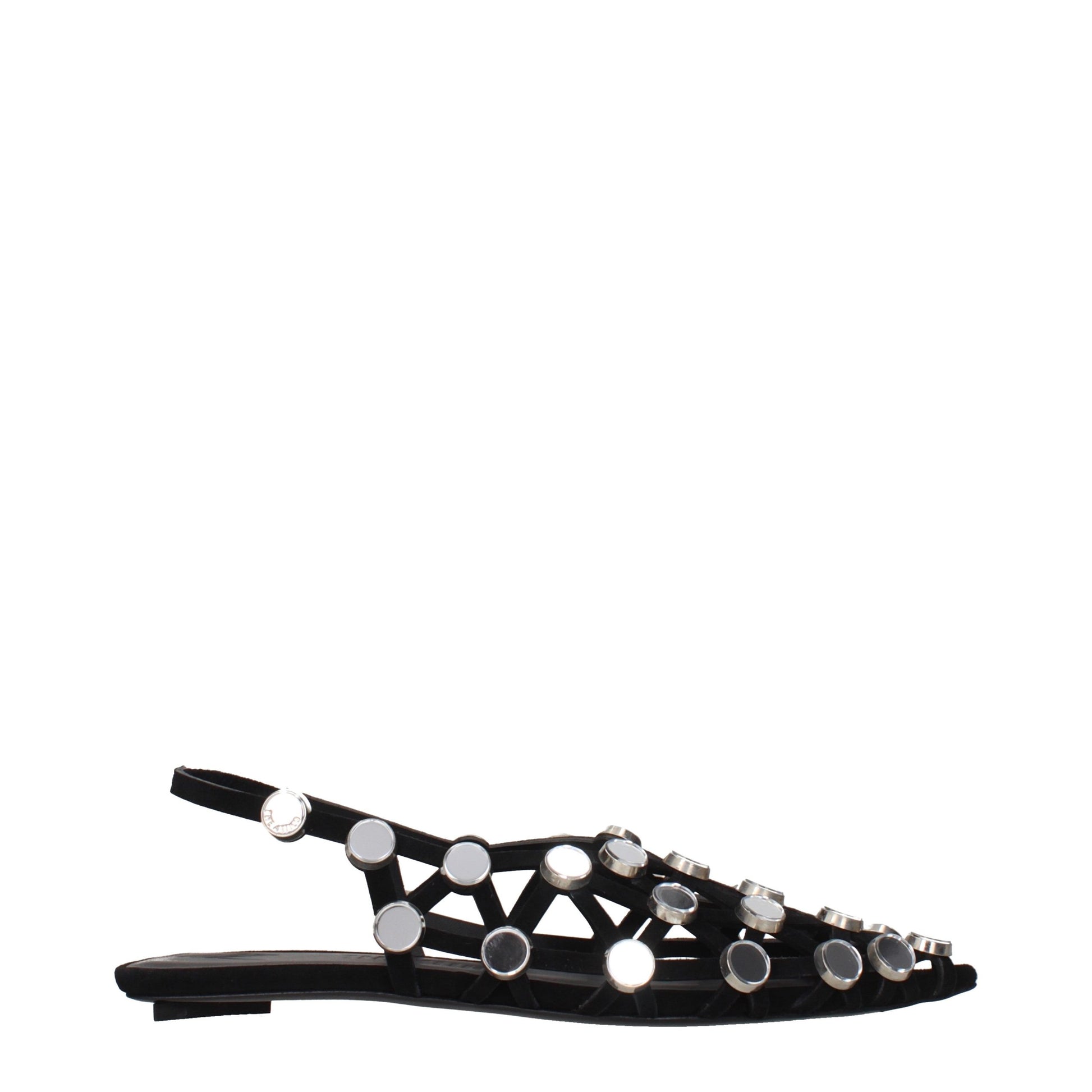 Ballet Flat Shoes by The Attico for women in suede leather black presents a effortless chic silhouette, showcasing the Women's Suede Leather Ballet Flat Shoes design with a effortless chic and for a sophisticated look.