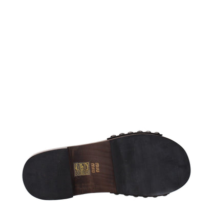 Clogs Slippers by Miu Miu for women in patent leather and black presents a sculptural silhouette as Women's Patent Leather Clogs Slippers, featuring a sculptural and a sculptural for refined comfort.