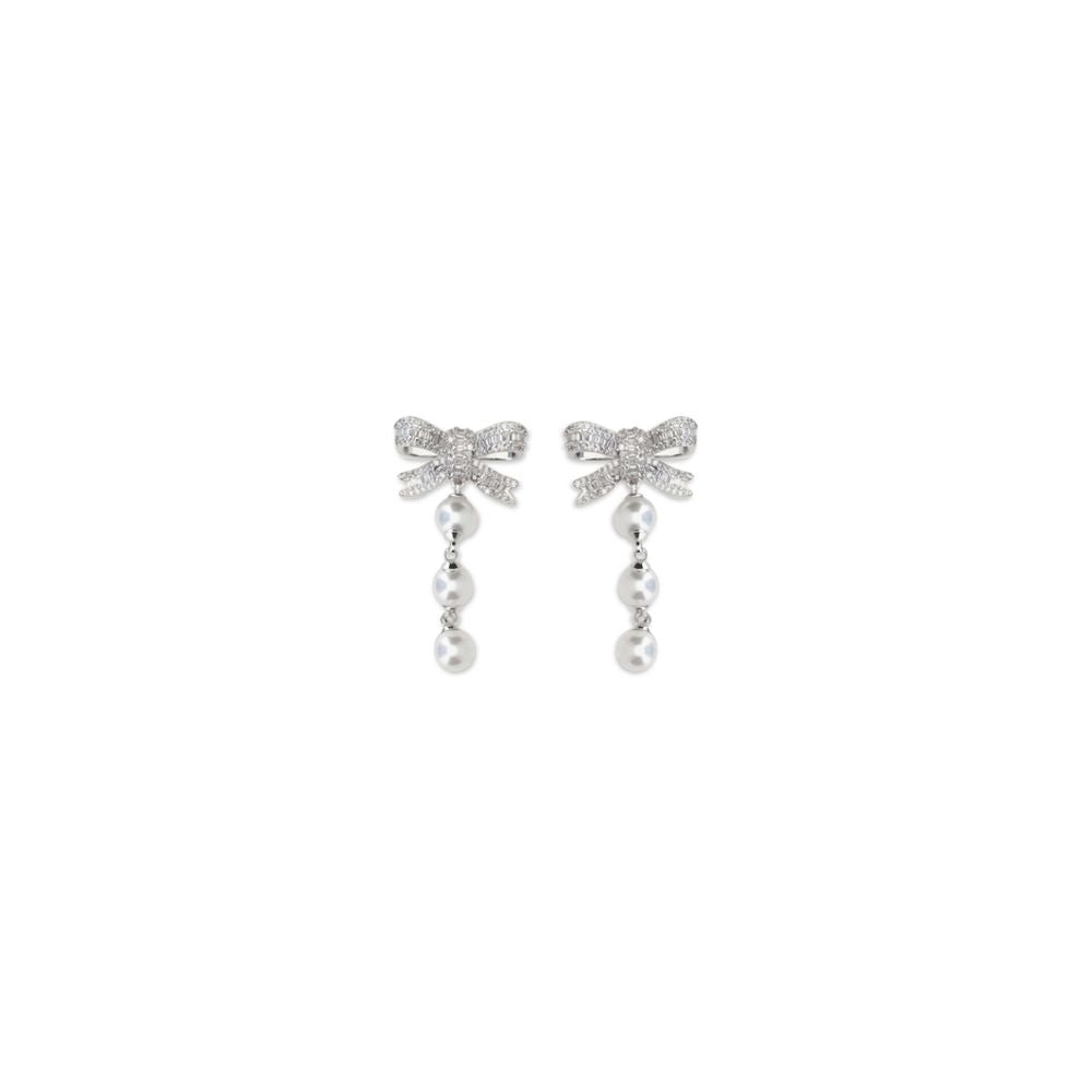 Self-Portrait Women's Drop Stud Silver Brass Pearls & Crystal Earrings - Pearl Silver