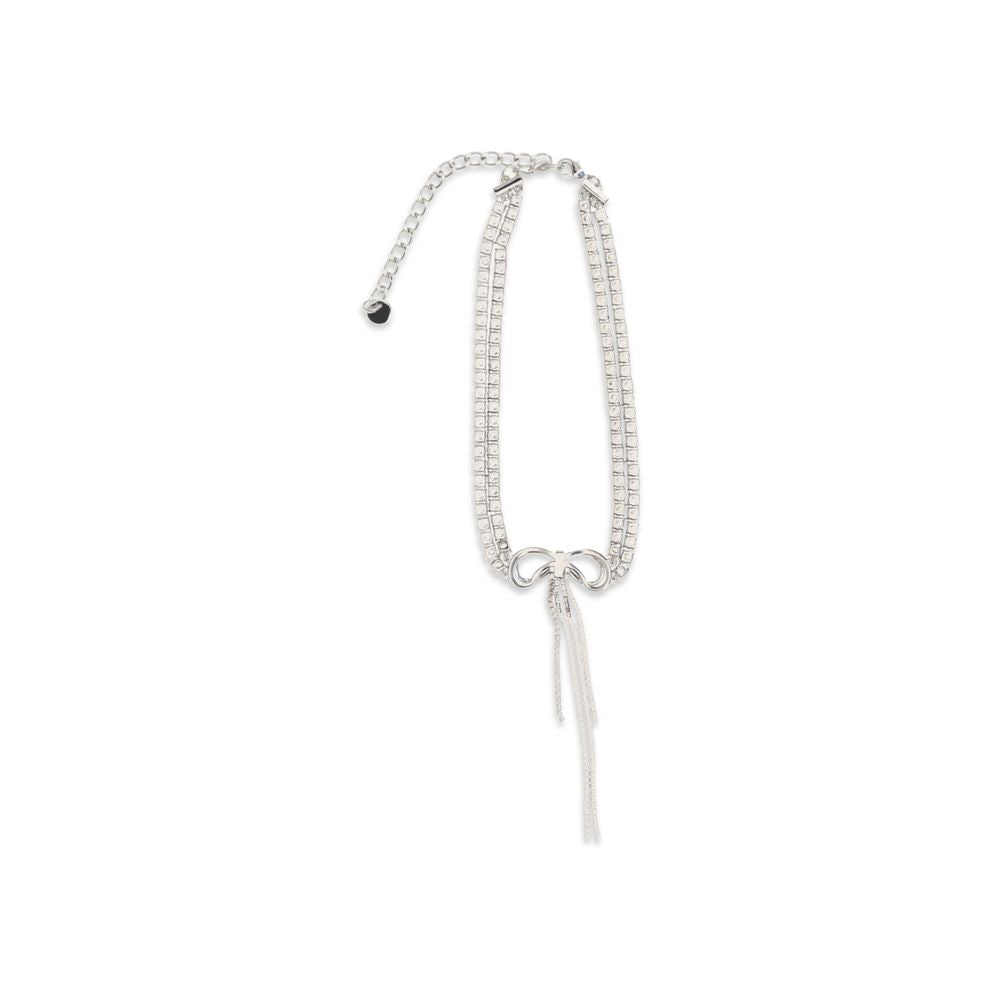 Necklace by Self-Portrait for women in modacrylic & cotton denim silver, showcasing a exquisite choker necklace design that perfectly embodies the exquisite elegance of the Women's Silver Brass & Crystal Necklace collection.