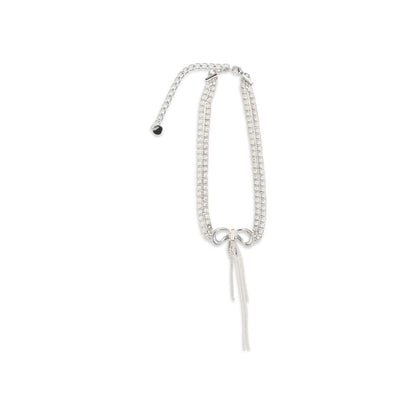 Necklace by Self-Portrait for women in modacrylic & cotton denim silver, showcasing a exquisite choker necklace design that perfectly embodies the exquisite elegance of the Women's Silver Brass & Crystal Necklace collection.