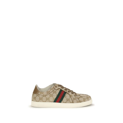 Athletic Sneakers by Gucci for men in rubber & fabric beige, signature & striped presents a sleek silhouette, perfectly capturing the athletic style essence of Gg Men's Athletic Rubber & Fabric Sneakers with its sleek design and premium finish.
