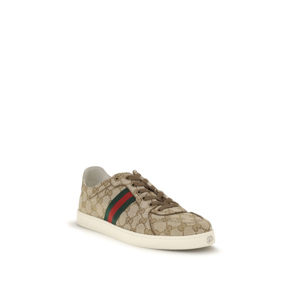 Athletic Sneakers by Gucci for men in rubber & fabric beige, signature & striped features an exquisite silhouette, showcasing the premium athletic style of the Gg Men's Athletic Rubber & Fabric Sneakers with an exquisite finish.