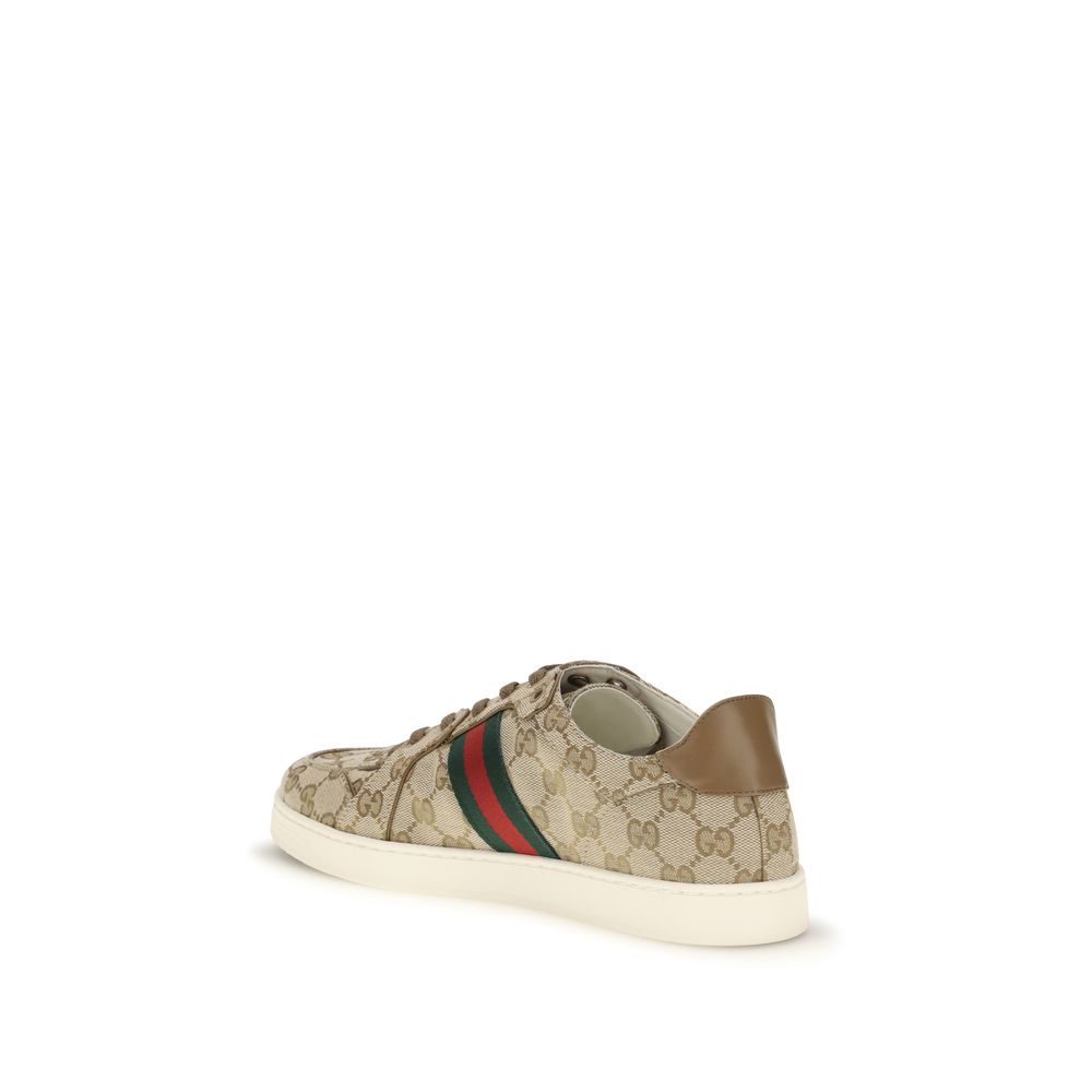 Athletic Sneakers by Gucci for men in rubber & fabric beige, signature & striped features an effortless chic silhouette, showcasing the signature athletic style of the Gg Men's Athletic Rubber & Fabric Sneakers collection with a truly effortless chic finish.