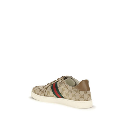 Athletic Sneakers by Gucci for men in rubber & fabric beige, signature & striped features an effortless chic silhouette, showcasing the signature athletic style of the Gg Men's Athletic Rubber & Fabric Sneakers collection with a truly effortless chic finish.