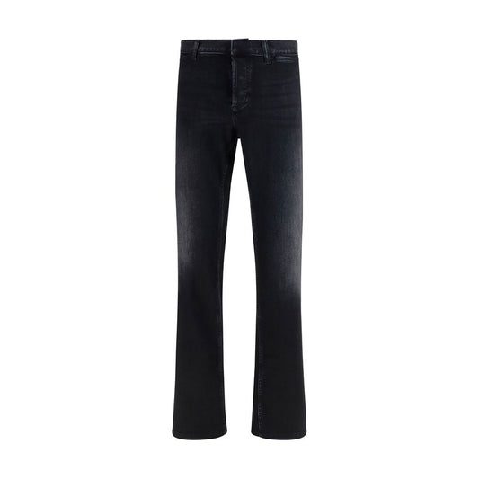 Jeans by Gucci for men in cotton denim black features an refined tailoring silhouette, showcasing a premium flared, regular-fit & slim with a low rise and long cut for a refined tailoring look.