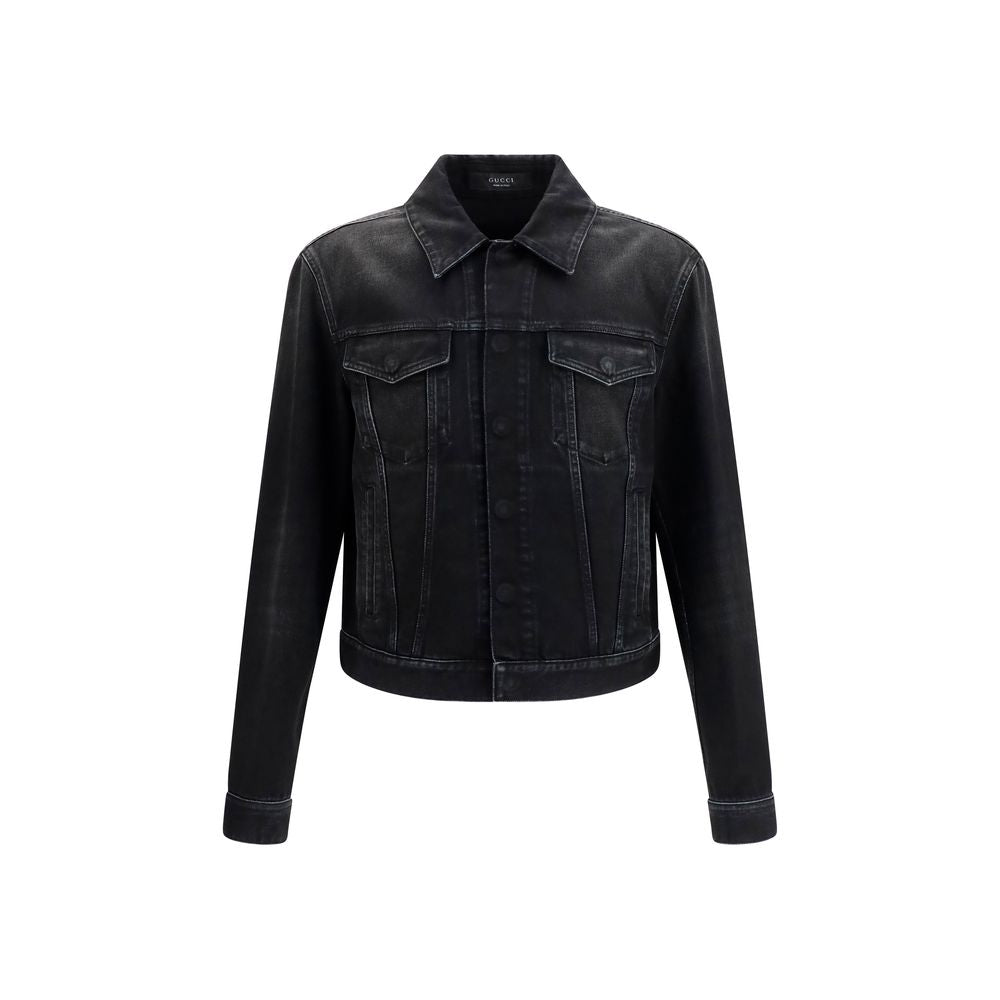 Trucker Jacket by Gucci for men in cotton denim blue & jacquard features a city-ready silhouette, detailed with pockets and a city-ready .