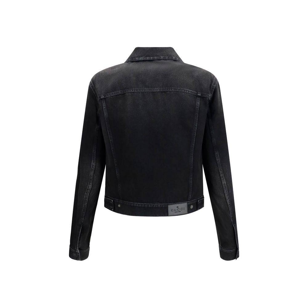 Trucker Jacket by Gucci for men in cotton denim blue & jacquard features an contemporary silhouette, showcasing a sophisticated and contemporary pockets for a truly refined look.