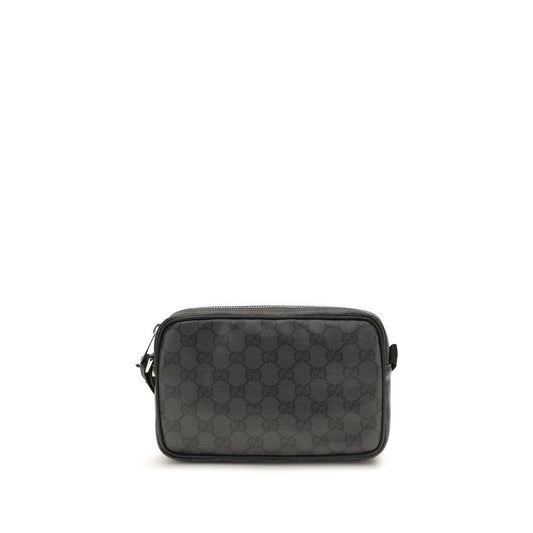 Mini Shoulder Bag by Gucci for men in raffia & nylon black features a distinguished silhouette, showcasing a secure zipper and distinguished cardholder with versatile shoulder-strap & adjustable-strap for a distinguished finish.
