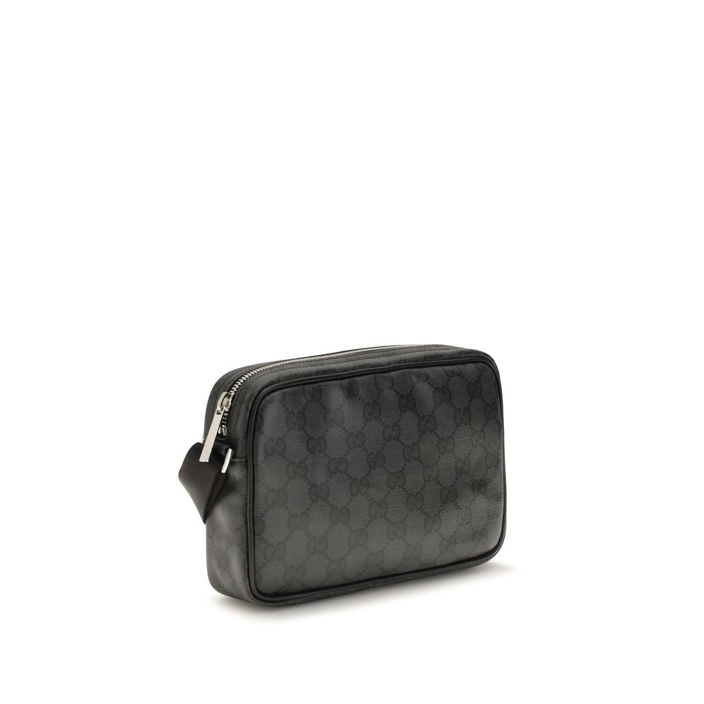 Mini Shoulder Bag by Gucci for men in raffia & nylon black features an effortlessly chic silhouette with a secure zipper, ample cardholder, and versatile shoulder-strap & adjustable-strap for effortlessly chic everyday luxury.