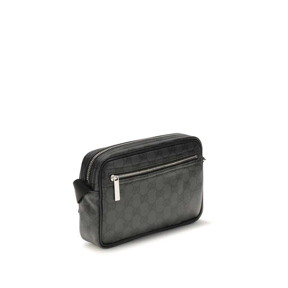 Mini Shoulder Bag by Gucci for men in raffia & nylon black features an effortlessly chic silhouette with a secure zipper, ample cardholder, and versatile shoulder-strap & adjustable-strap for effortlessly chic everyday luxury.