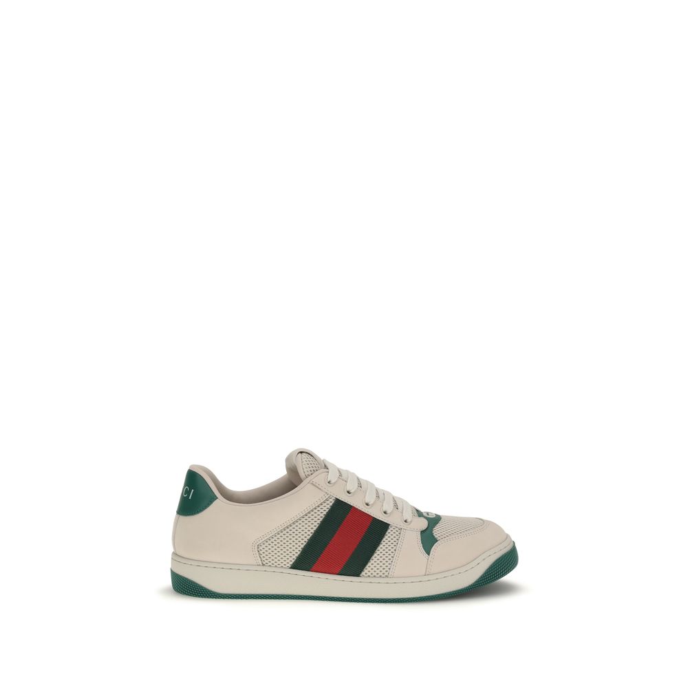 Sneakers by Gucci for men in leather beige, dark-green, white & striped features an timeless silhouette from the Men's Low Top Leather Sneakers collection, showcasing a signature low-top style with an timeless finish.