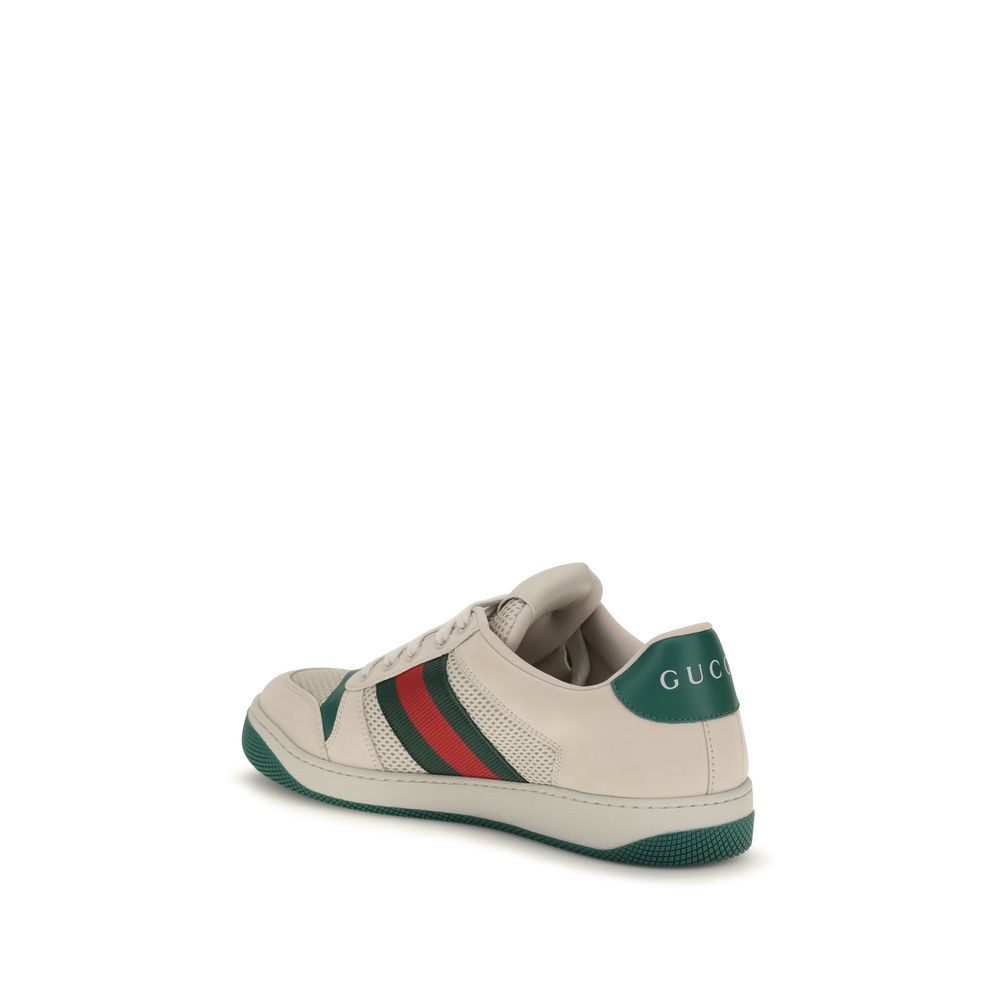 Sneakers by Gucci for men in leather beige, dark-green, white & striped features an fashionable silhouette, showcasing the premium Men's Low Top Leather Sneakers in a fashionable low-top style that offers a fashionable finish for refined style.