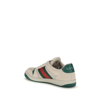 Sneakers by Gucci for men in leather beige, dark-green, white & striped features an fashionable silhouette, showcasing the premium Men's Low Top Leather Sneakers in a fashionable low-top style that offers a fashionable finish for refined style.