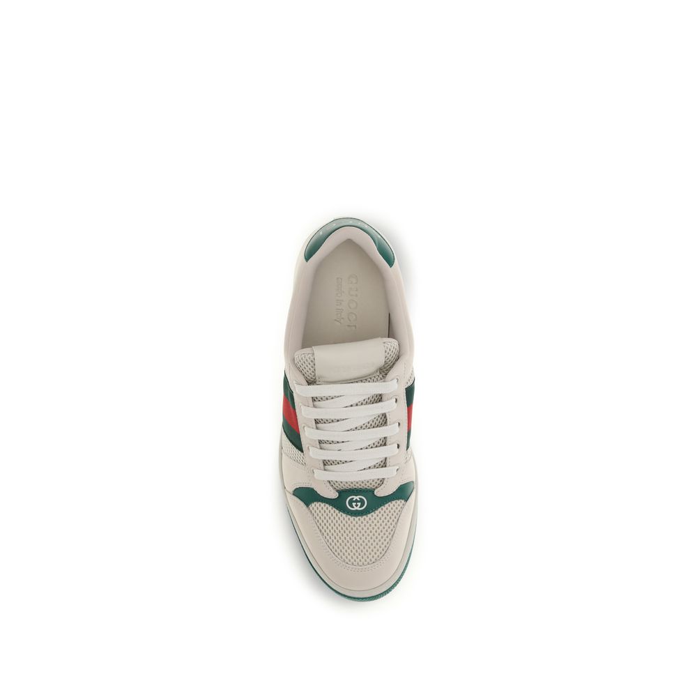 Sneakers by Gucci for men in leather beige, dark-green, white & striped features an versatile design from the Men's Low Top Leather Sneakers collection, highlighting a versatile low-top style for a premium, high-fashion look.
