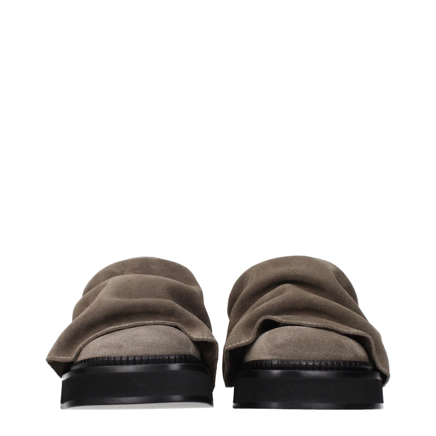 Clogs Slippers by The Attico for women in suede leather gray features an effortlessly elegant silhouette, showcasing the Women's Suede Leather Clogs Slippers design with an effortlessly elegant and a for a effortlessly elegant look.
