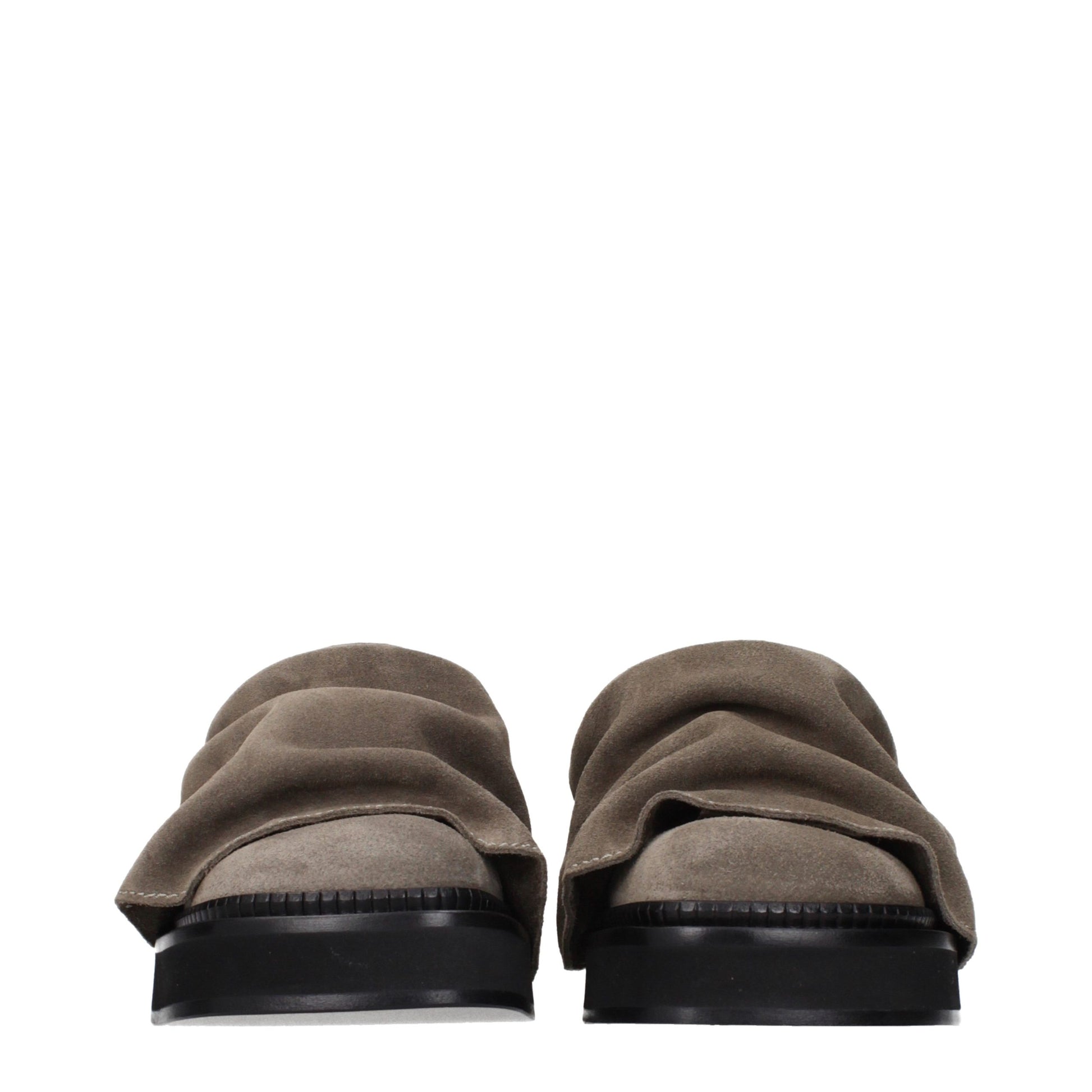 Clogs Slippers by The Attico for women in suede leather gray features an effortlessly elegant silhouette, showcasing the Women's Suede Leather Clogs Slippers design with an effortlessly elegant and a for a effortlessly elegant look.