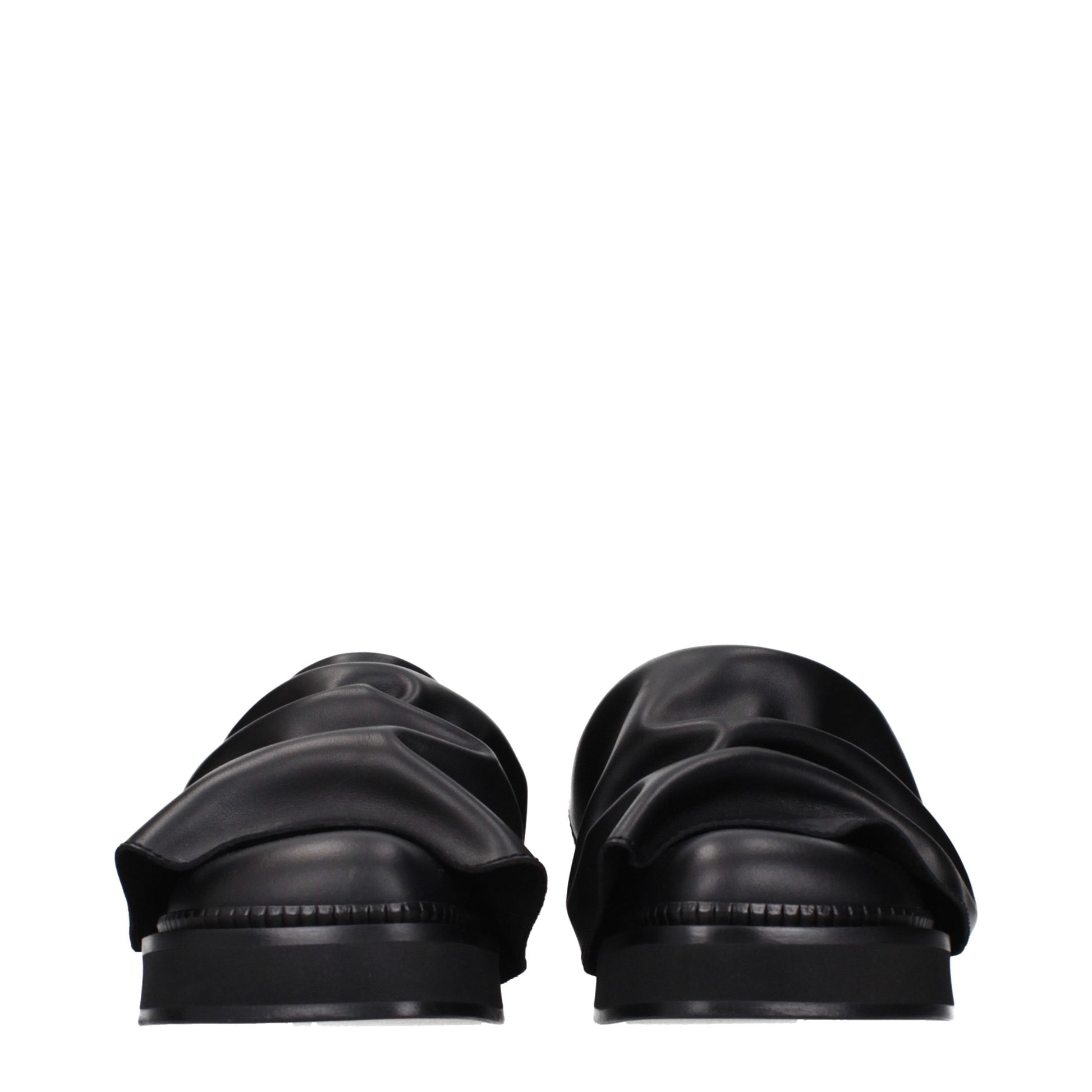 Clogs Slippers by The Attico for women in leather black features an effortlessly elegant silhouette, showcasing the Women's Leather Clogs Slippers design with an effortlessly elegant and a for a effortlessly elegant look.