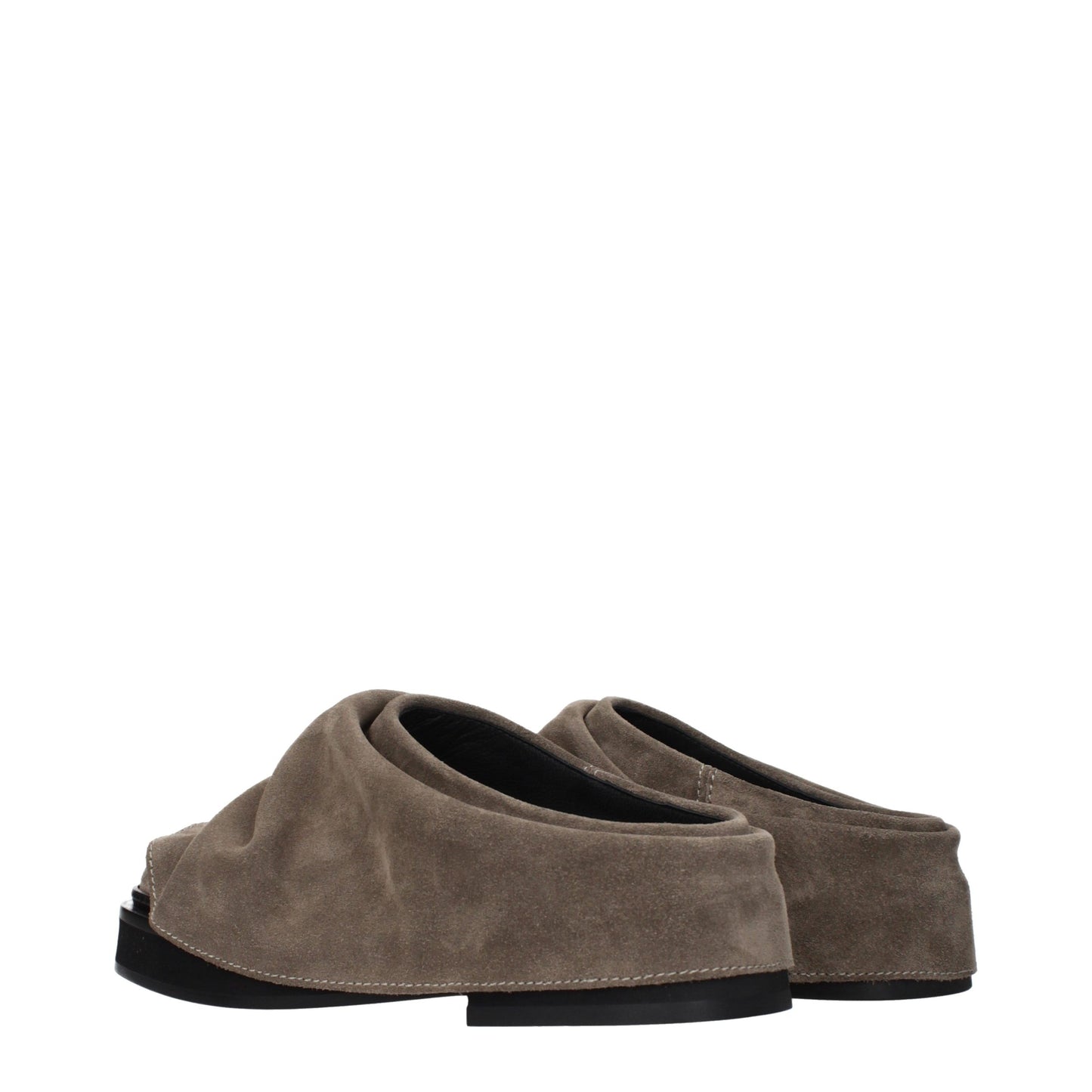 Clogs Slippers by The Attico for women in suede leather and gray presents a sculptural silhouette as Women's Suede Leather Clogs Slippers, featuring a sculptural and a sculptural for refined comfort.