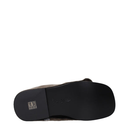 Clogs Slippers by The Attico for women in suede leather gray presents a sumptuous silhouette, perfectly capturing the sumptuous essence of Women's Suede Leather Clogs Slippers with its signature and .