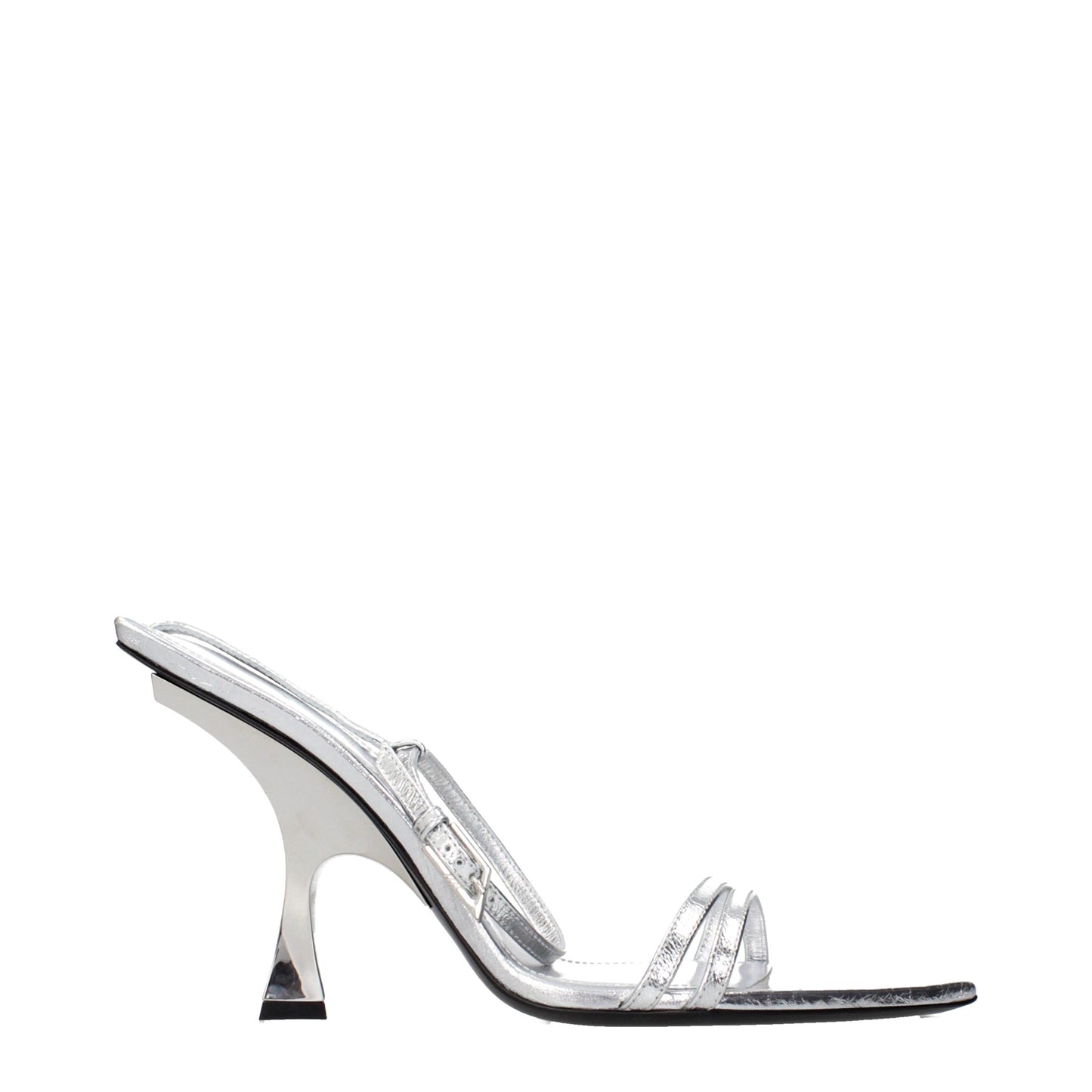 Stiletto Sandals by The Attico for women in leather and gray & silver presents a captivating silhouette, showcasing the signature style of the Women's Leather Stiletto Sandals with a captivating stiletto and captivating .