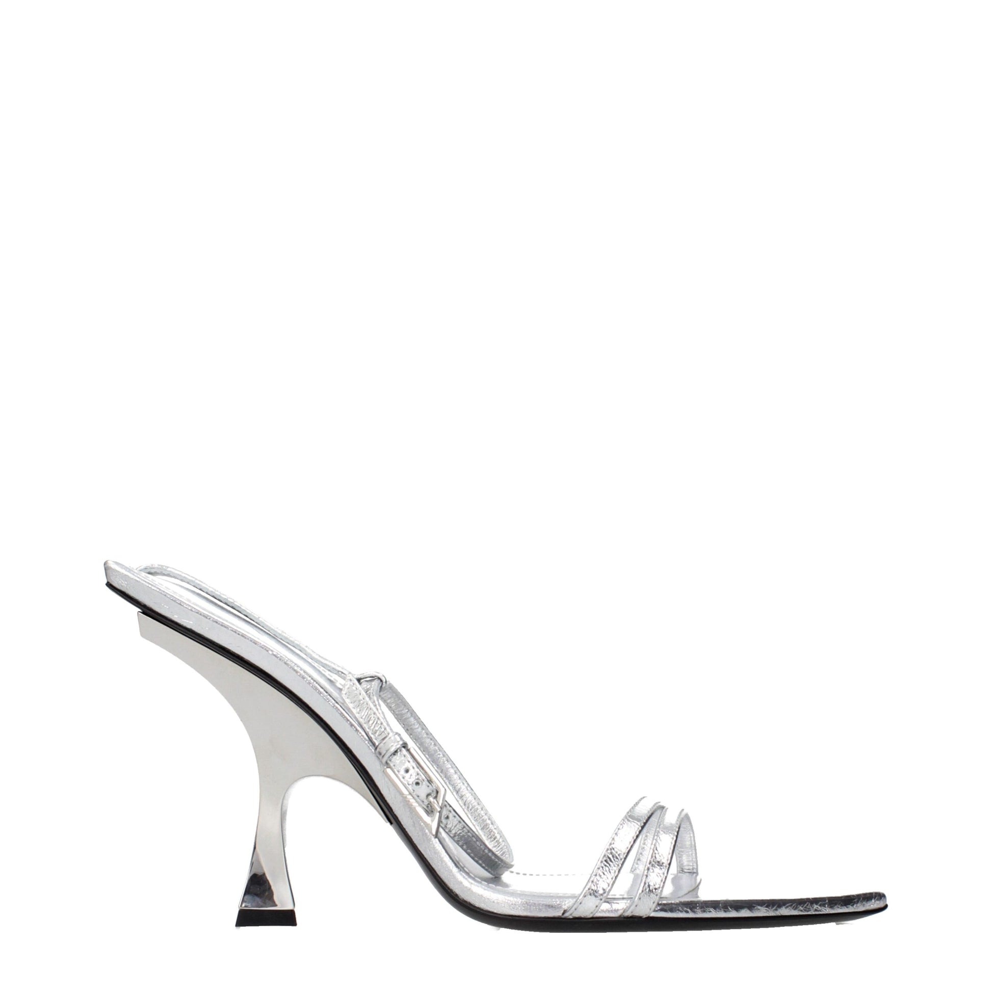 Stiletto Sandals by The Attico for women in leather and gray & silver presents a captivating silhouette, showcasing the signature style of the Women's Leather Stiletto Sandals with a captivating stiletto and captivating .