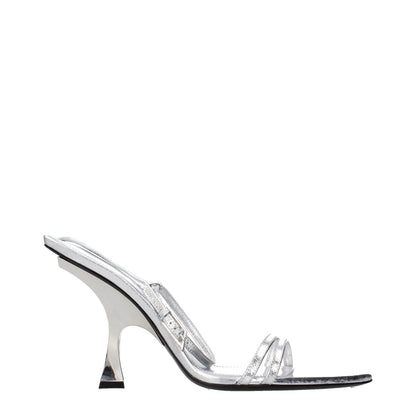 Stiletto Sandals by The Attico for women in leather and gray & silver presents a captivating silhouette, showcasing the signature style of the Women's Leather Stiletto Sandals with a captivating stiletto and captivating .