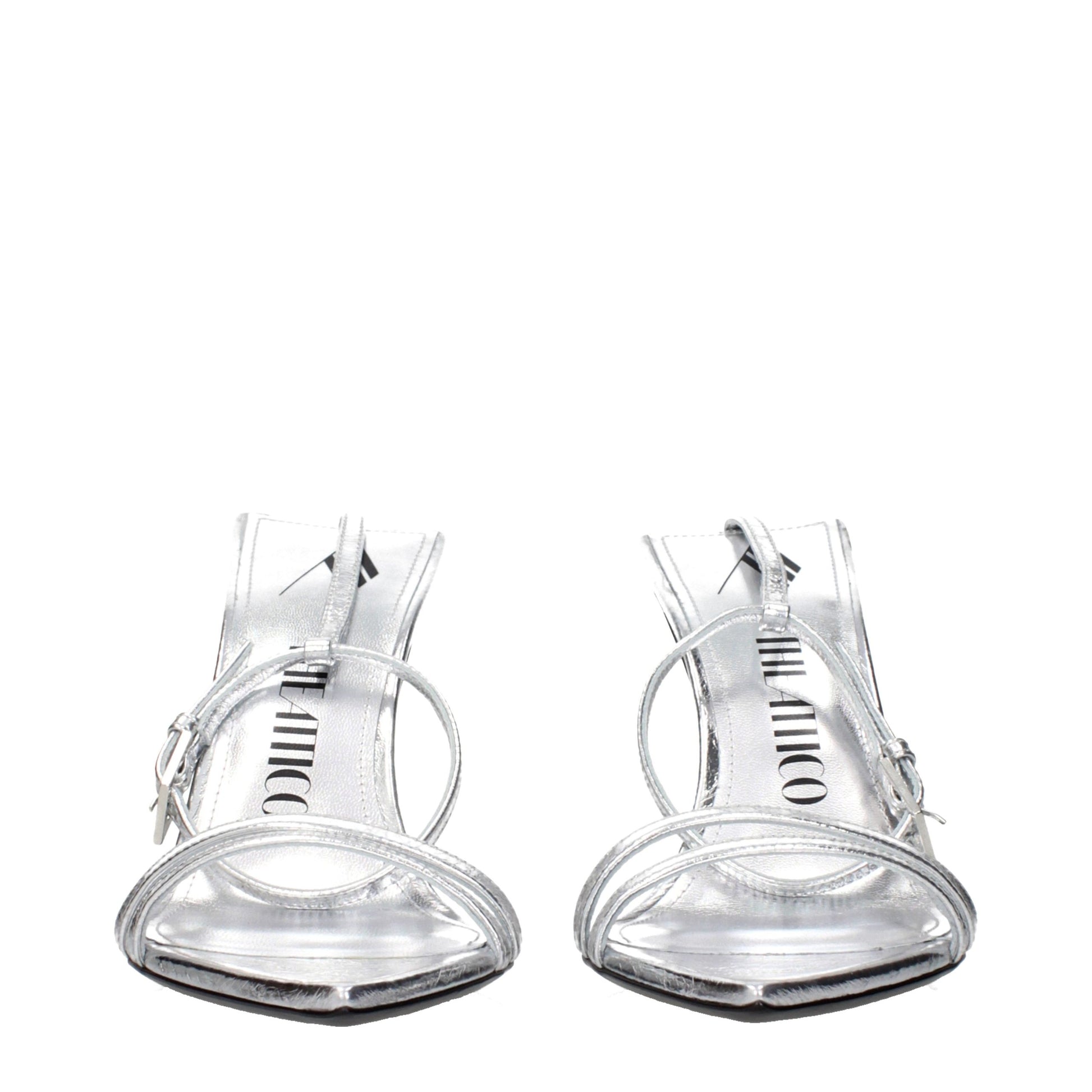 Stiletto Sandals by The Attico for women in leather gray & silver features an architectural design from the Women's Leather Stiletto Sandals collection, defined by a architectural stiletto and for a architectural finish.