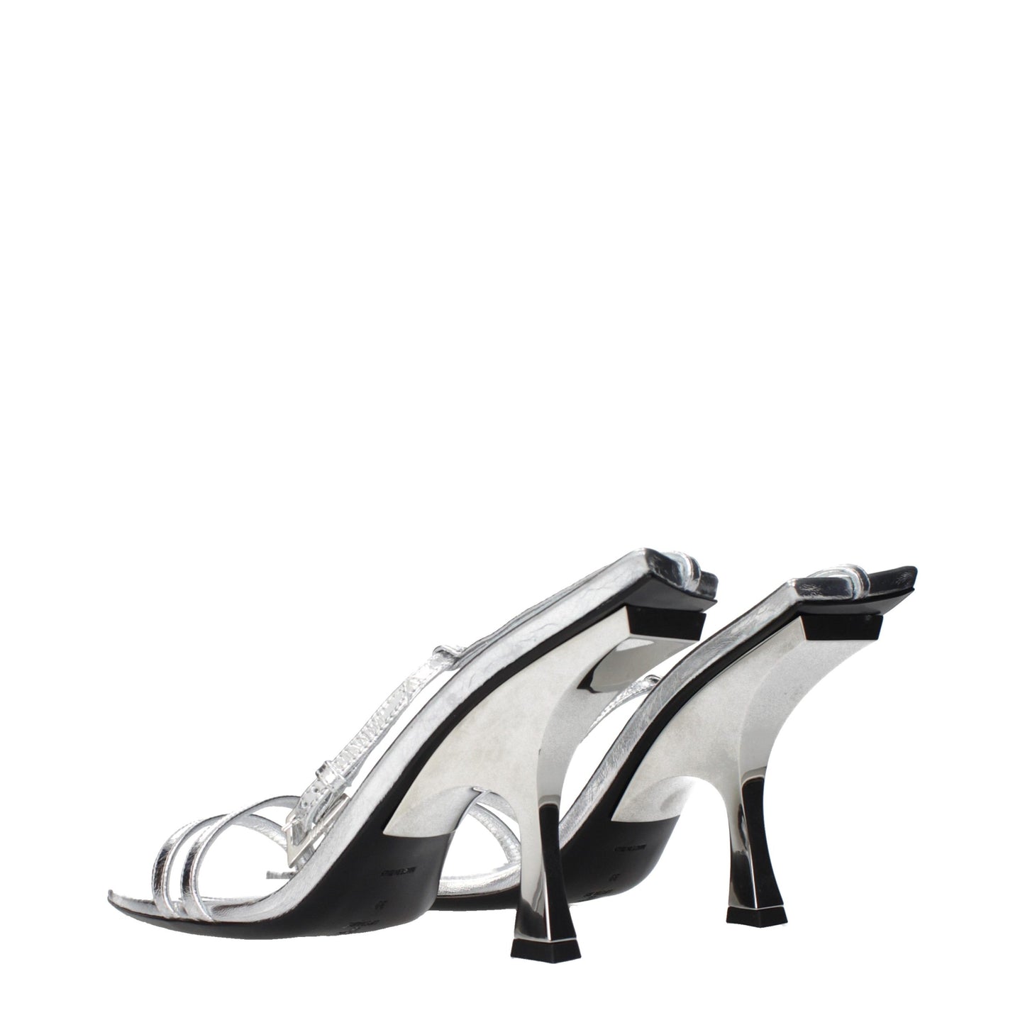 Stiletto Sandals by The Attico for women in leather gray & silver features an exquisite silhouette, showcasing the exquisite Women's Leather Stiletto Sandals with a stiletto and .
