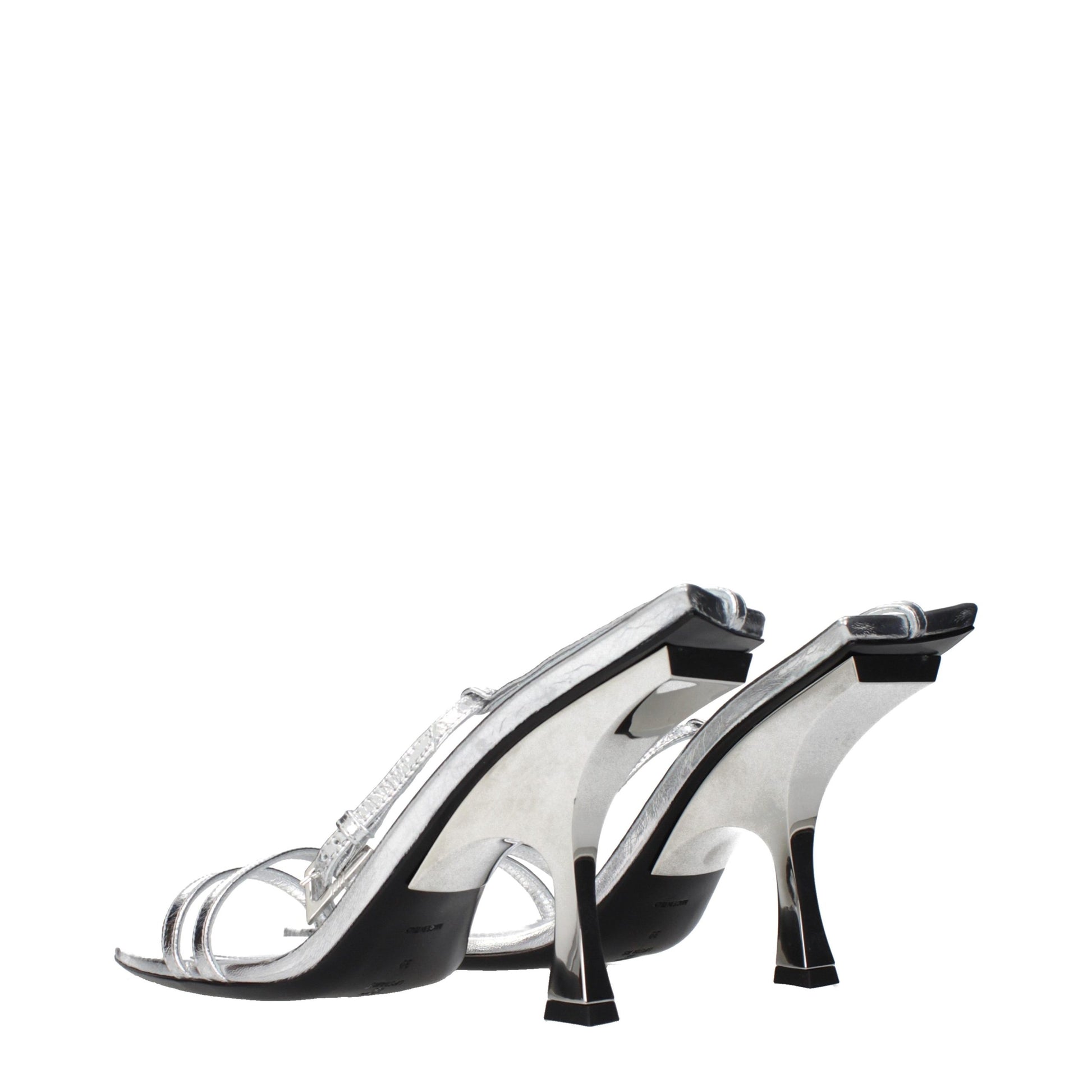 Stiletto Sandals by The Attico for women in leather gray & silver features an exquisite silhouette, showcasing the exquisite Women's Leather Stiletto Sandals with a stiletto and .