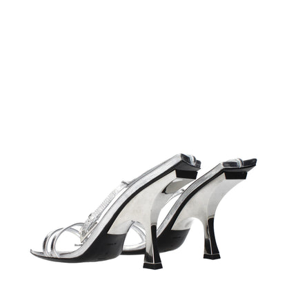 Stiletto Sandals by The Attico for women in leather gray & silver features an exquisite silhouette, showcasing the exquisite Women's Leather Stiletto Sandals with a stiletto and .