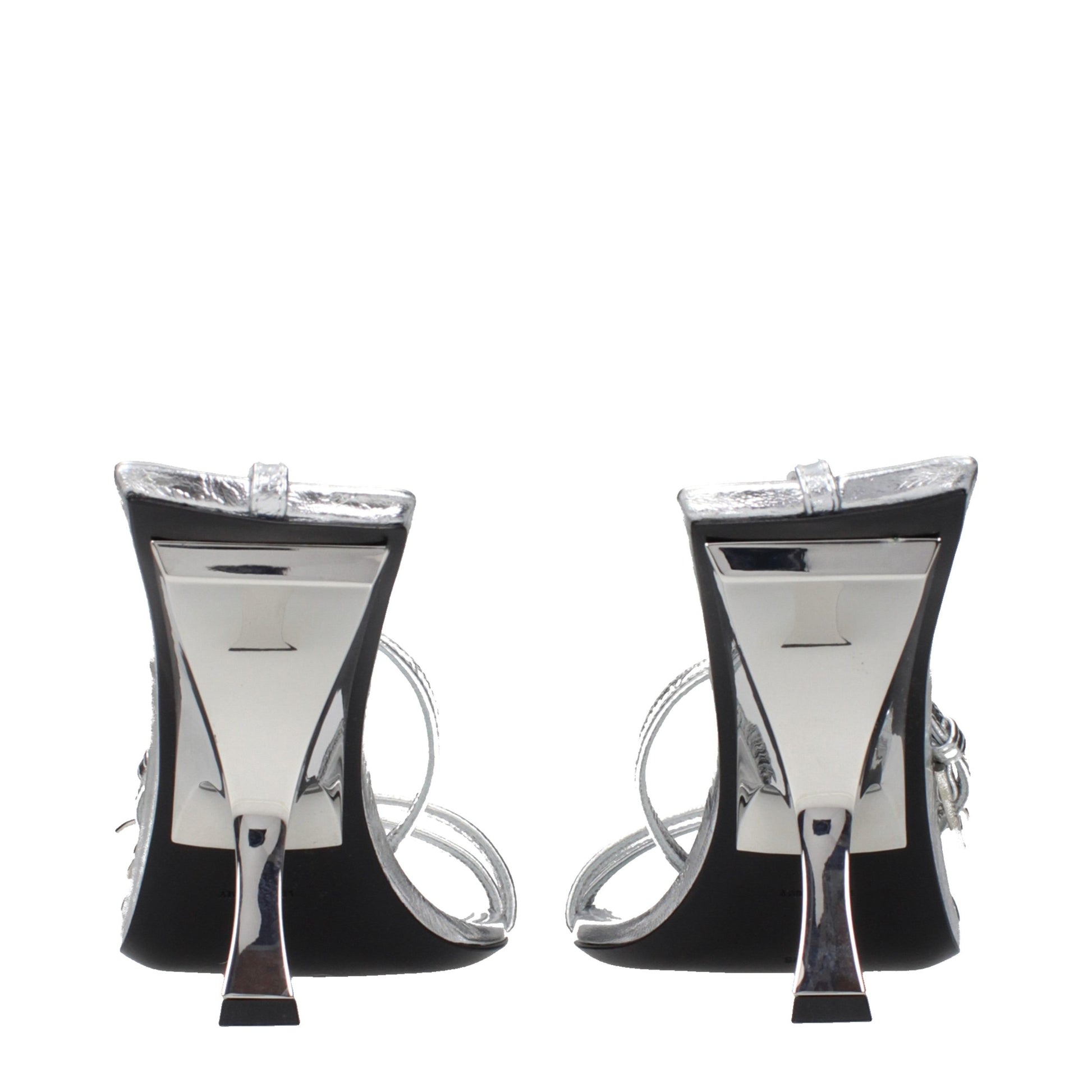 Stiletto Sandals by The Attico for women in leather gray & silver features an statuesque Women's Leather Stiletto Sandals silhouette with a refined stiletto and elegant .