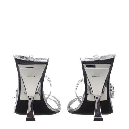 Stiletto Sandals by The Attico for women in leather gray & silver features an statuesque Women's Leather Stiletto Sandals silhouette with a refined stiletto and elegant .