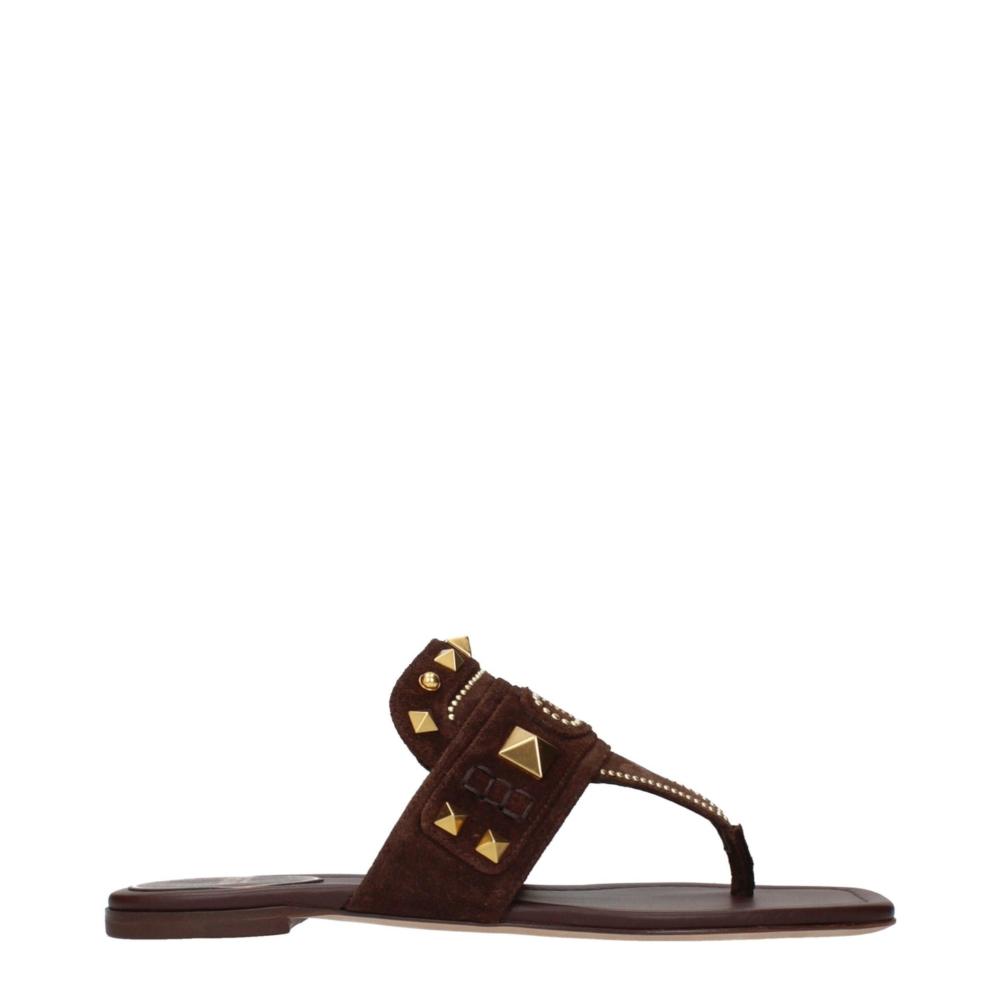 Flip-Flop Sandals by Valentino Garavani for women in suede leather and brown presents a captivating silhouette, showcasing the signature style of the Women's Suede Leather Flip-Flop Sandals with a captivating and captivating .