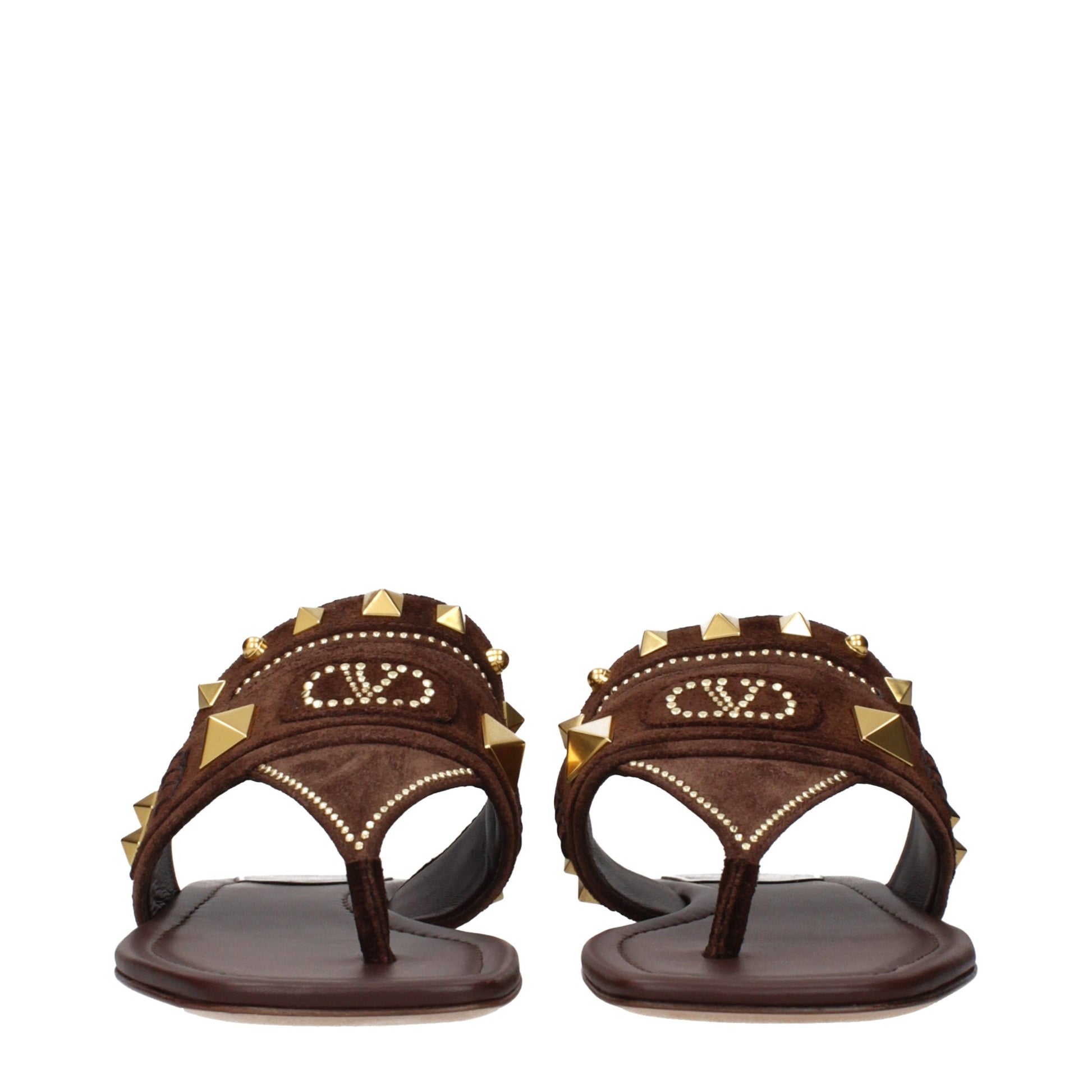Flip-Flop Sandals by Valentino Garavani for women in suede leather brown presents a sculptural silhouette, showcasing the Women's Suede Leather Flip-Flop Sandals design with a sculptural and for a premium look.