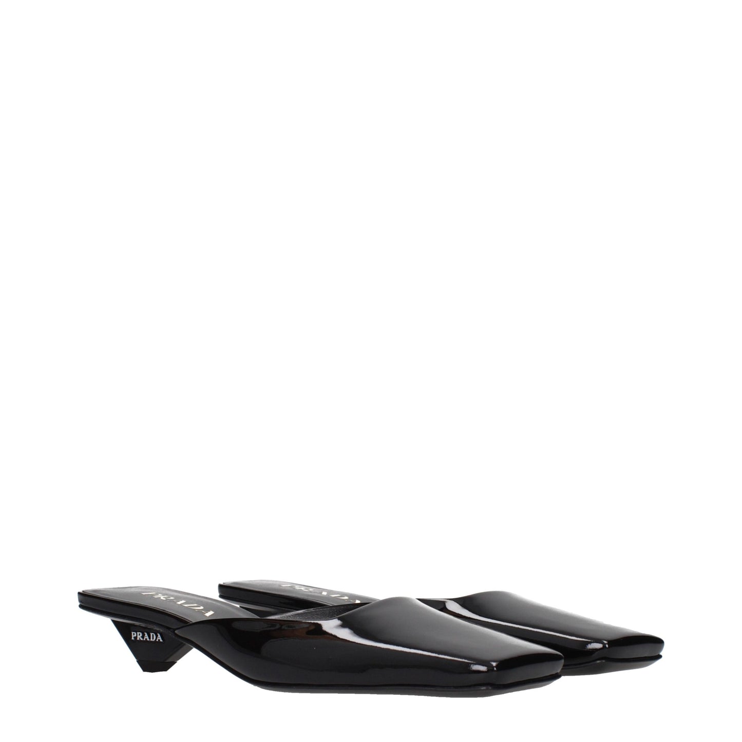 Flat Sandals by Prada for women in patent leather black presents a sculptural silhouette, showcasing the Women's Patent Leather Flat Sandals design with a sculptural flat and for a premium look.