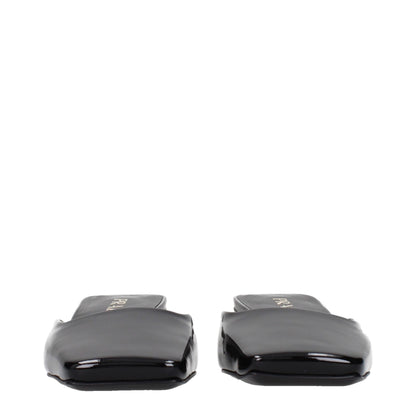 Flat Sandals by Prada for women in patent leather black features an exquisite silhouette, showcasing the exquisite Women's Patent Leather Flat Sandals with a flat and .