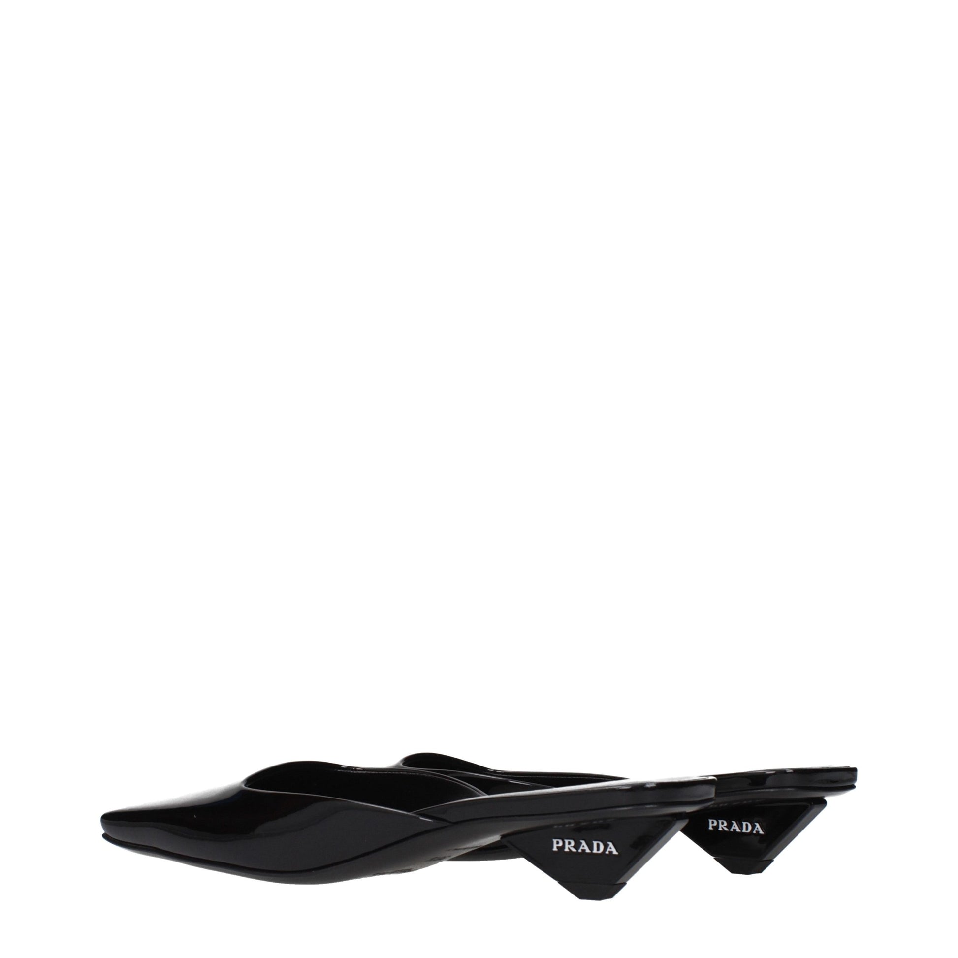 Flat Sandals by Prada for women in patent leather black showcases a sculptural silhouette as Women's Patent Leather Flat Sandals, defined by a sculptural flat and sculptural for a sculptural look.