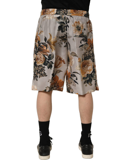 Dolce & Gabbana Beige Floral Print Silk Men Bermuda Shorts