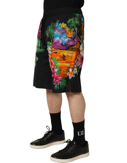 Dolce & Gabbana Men's Regular Fit Cotton Bermuda Shorts - Black Floral Print