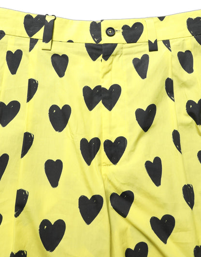 Dolce & Gabbana Yellow Cotton Heart Print Men Bermuda Shorts