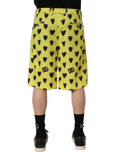 Dolce & Gabbana Yellow Cotton Heart Print Men Bermuda Shorts