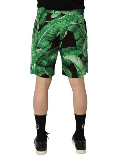 Dolce & Gabbana Black Green Banana Leaf Men Bermuda Shorts