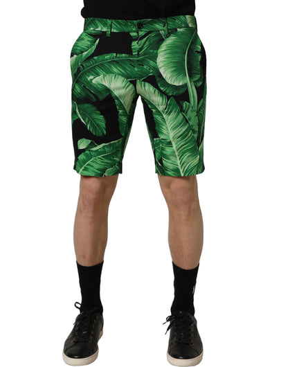 Dolce & Gabbana Black Green Banana Leaf Men Bermuda Shorts