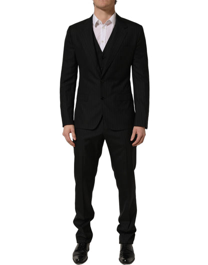 Dolce & Gabbana Black Stripes Slim Fit Formal 3 Piece Suit
