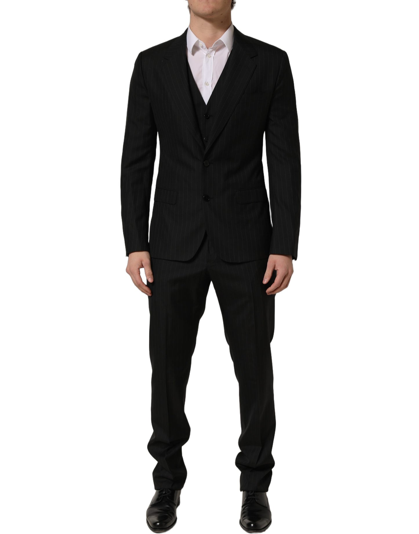 Dolce & Gabbana Black Stripes Slim Fit Formal 3 Piece Suit