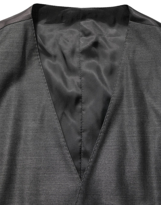 Pant Suit by Dolce & Gabbana for men in virgin wool silk viscose & cupro gray features a tailored silhouette, showcasing a sophisticated wrap single-breasted neckline and tailored slim for a refined, professional look.