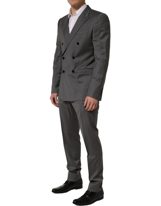 Pant Suit by Dolce & Gabbana for men in virgin wool & silk gray presents a nuanced silhouette, showcasing a nuanced wrap double-breasted neckline and nuanced slim for an elevated aesthetic.