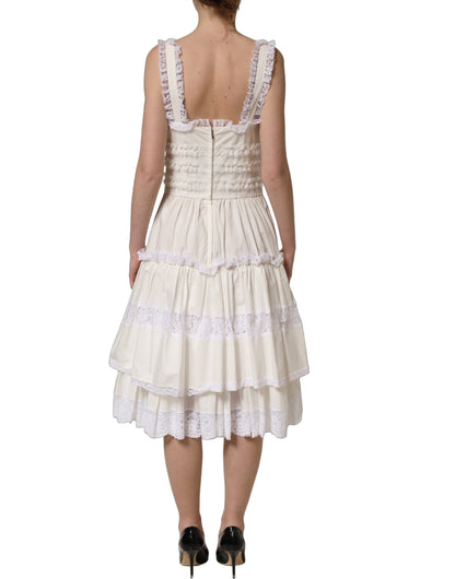 Dolce & Gabbana Women's A Line Wrap Cocktail Sleeveless Nylon Cotton Midi Mini Dress - White