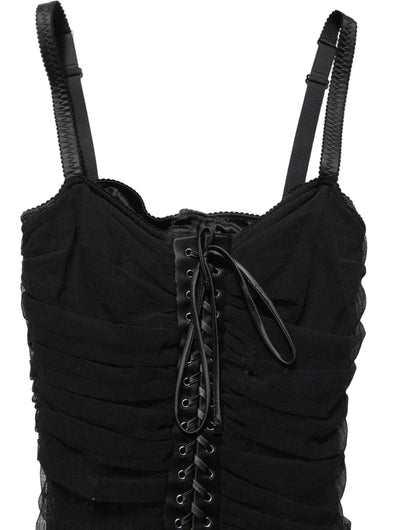 Dolce & Gabbana Women's Bodycon Corset Bustier Cocktail Cotton Silk Nylon & Lace Mini Dress - Black